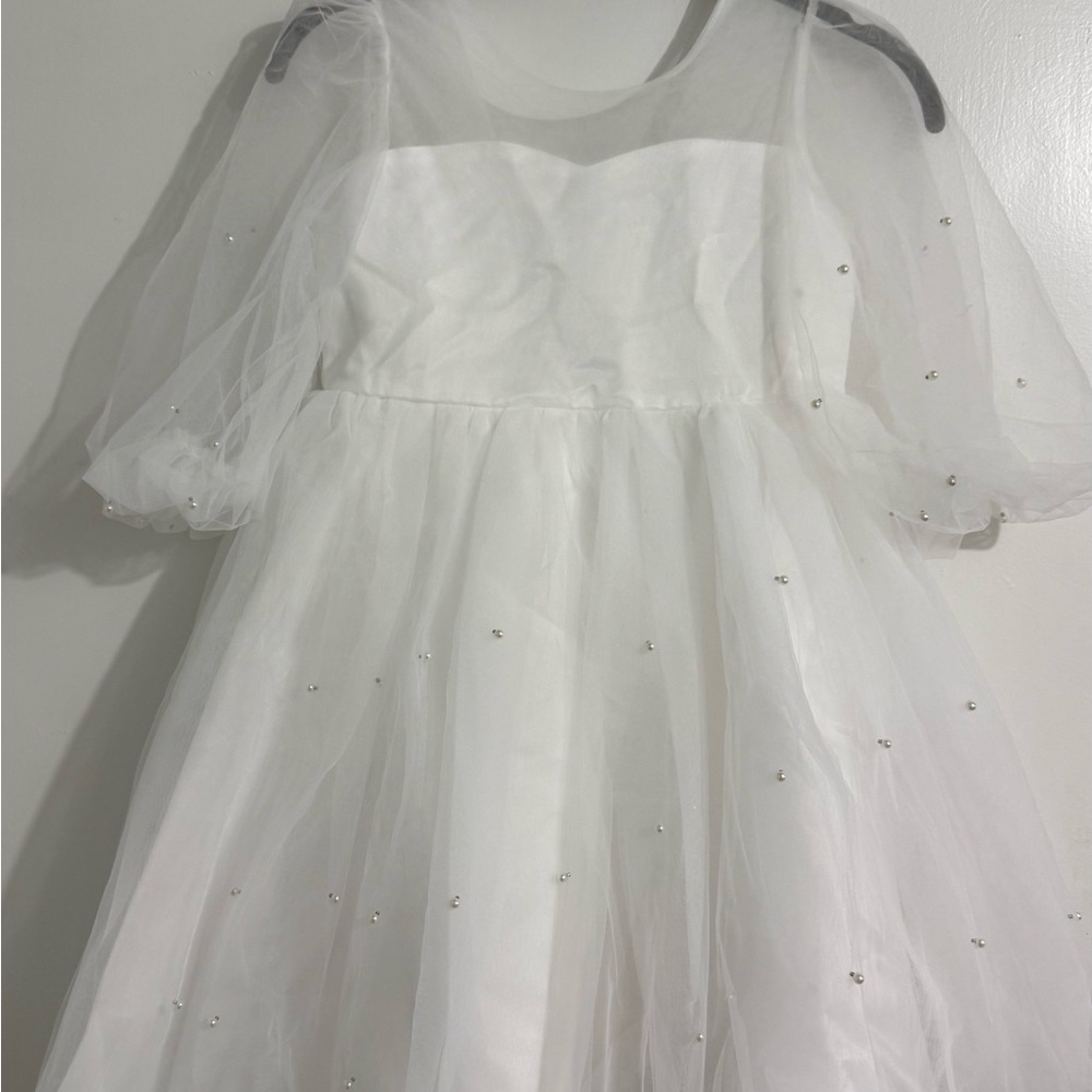 Rimini White Tulle Party Dress with Puff Sleeves